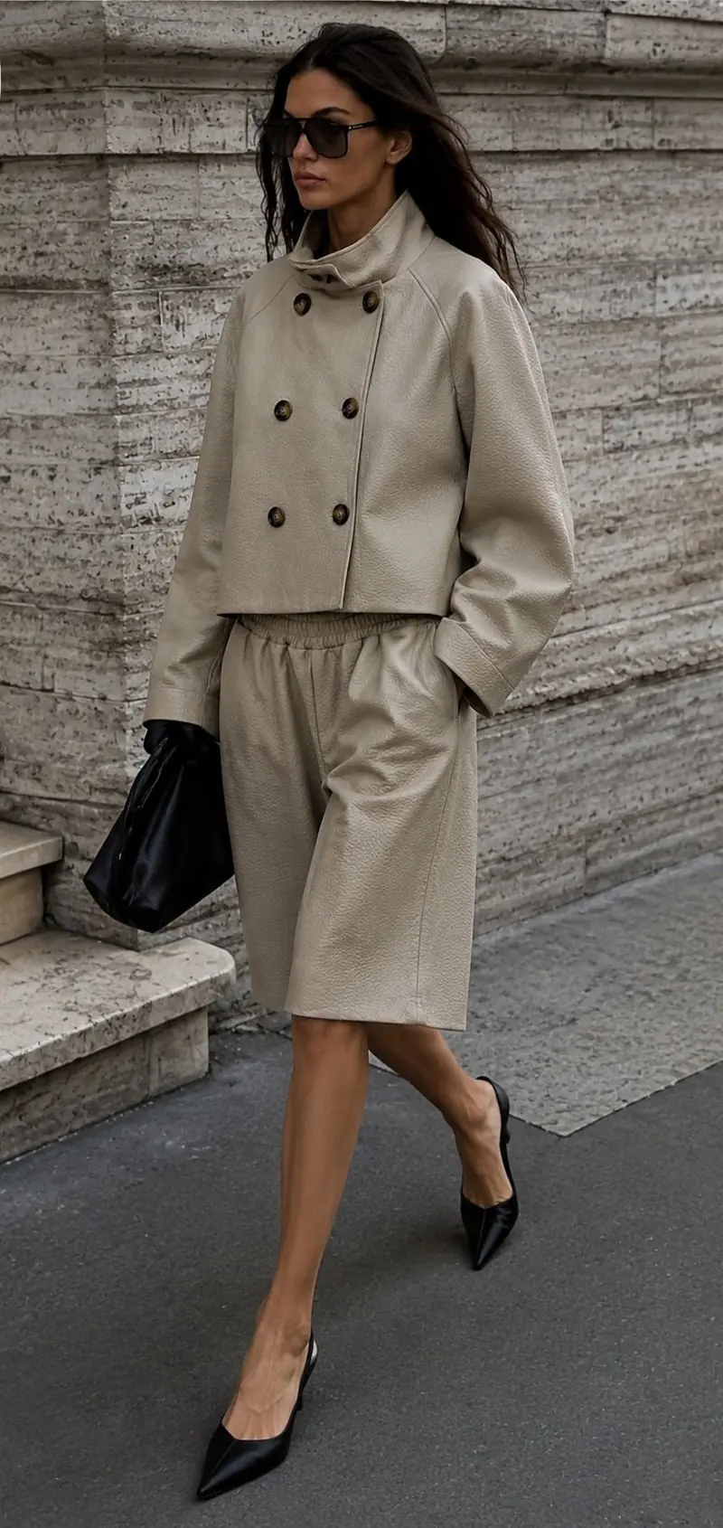 Vegan leather bermuda beige