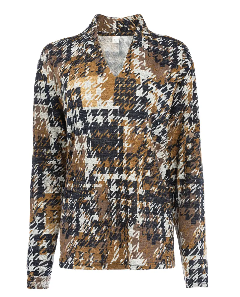 Veral LS Grey Mel. Pied de Poule Knit | Grey Melange