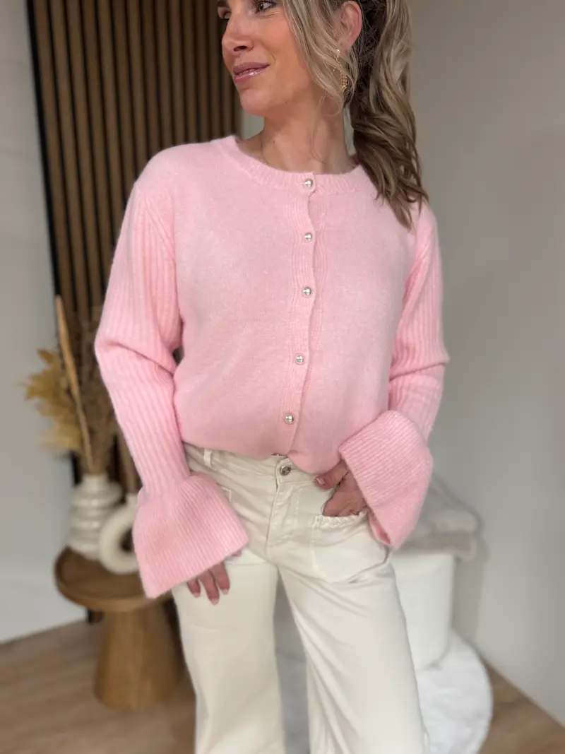 Vest - Pink Met parelknoopjes