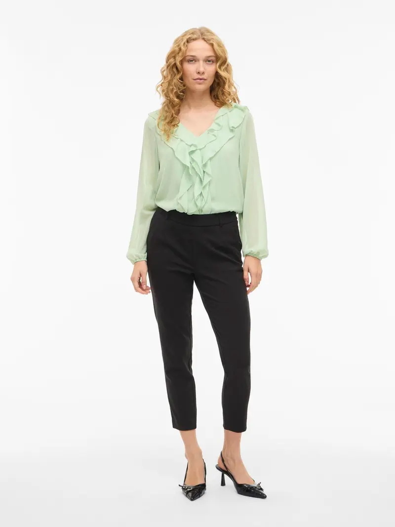 VIANE L/S V-NECK FRILL TOP