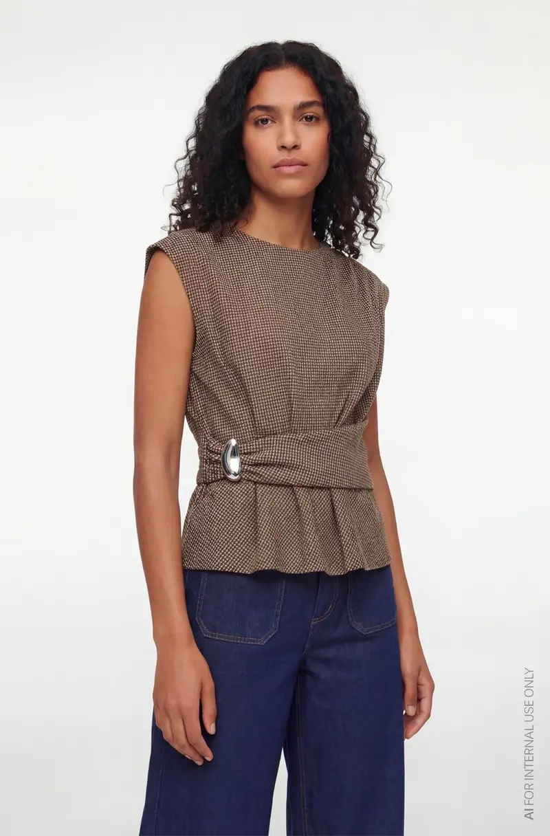 VICHEKKA O-NECK S/L CHECKERED TOP