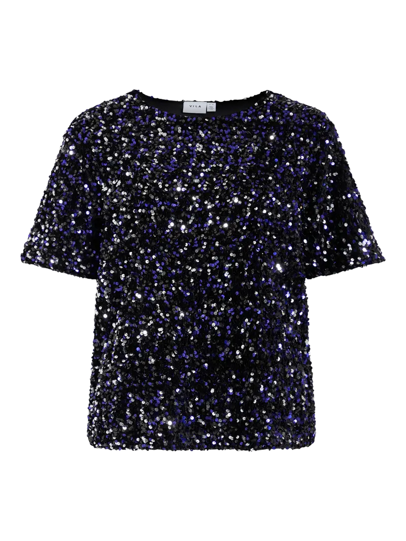 VIFAITH O-NECK S/S SEQUIN TOP