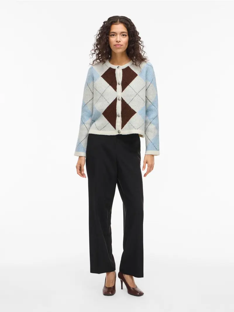 VIKAYLA O-NECK L/S CHECK KNIT CARDI