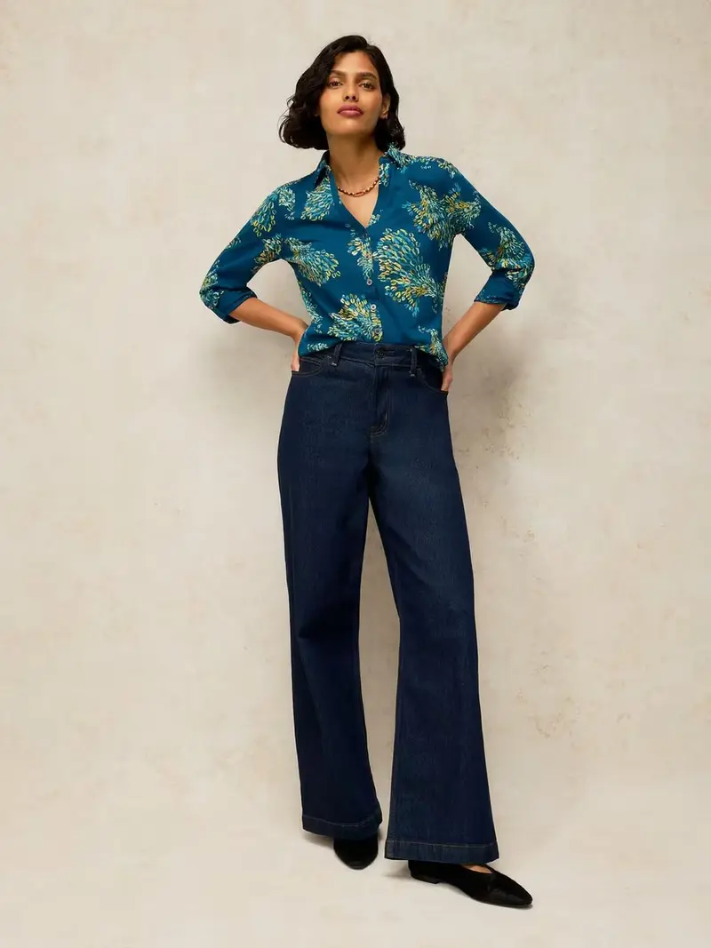 White Stuff - Annie jersey foil shirt - Teal print