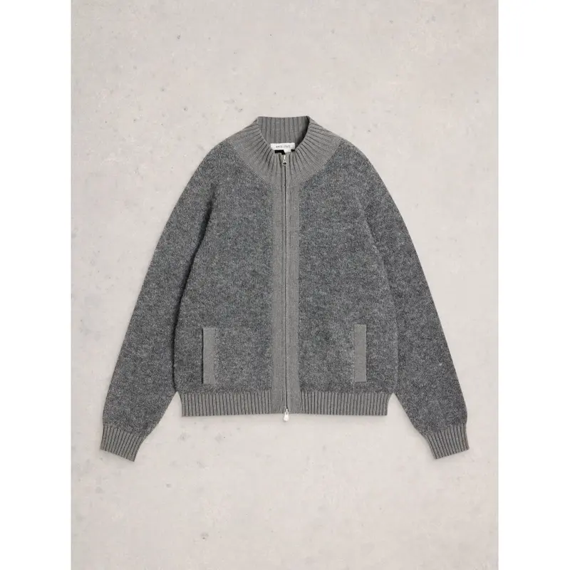 White Stuff - Bobby Boucle zip cardi - Mid grey