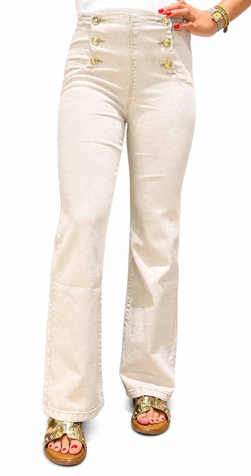 Wide Leg Jeans - Gold button Jill