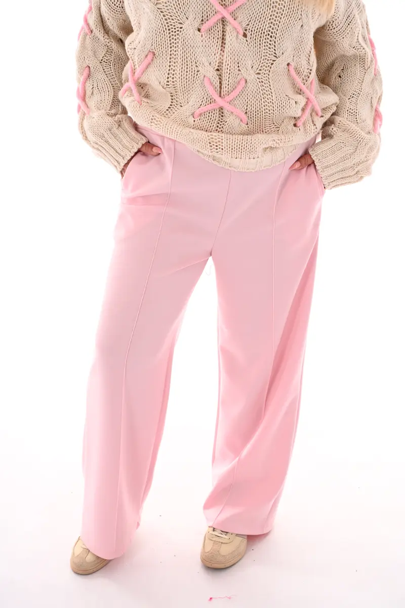 Wijde broek met naad lichtroze