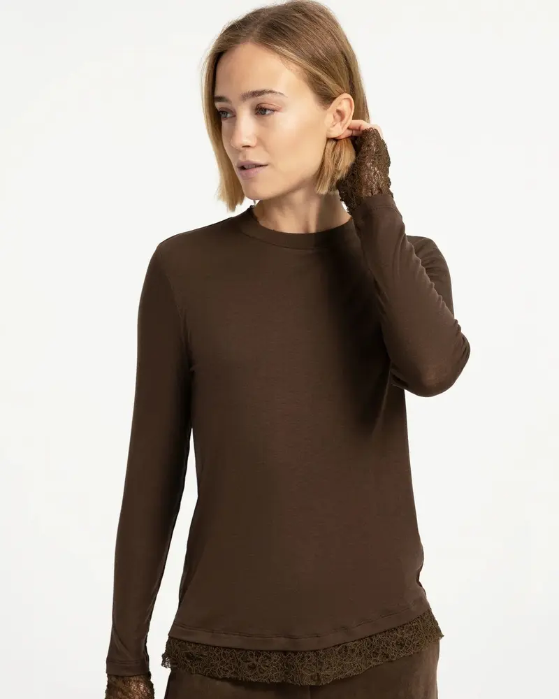 Yaya Top Jersey Kant Slate Black Brown