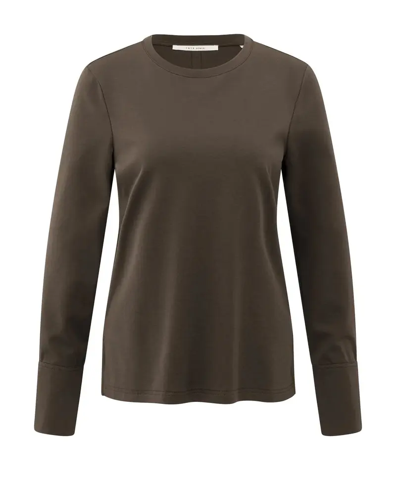 Yaya Top Jersey Manchet Slate Black Brown