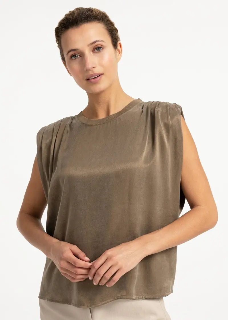 Yaya Top Silk Teak Brown