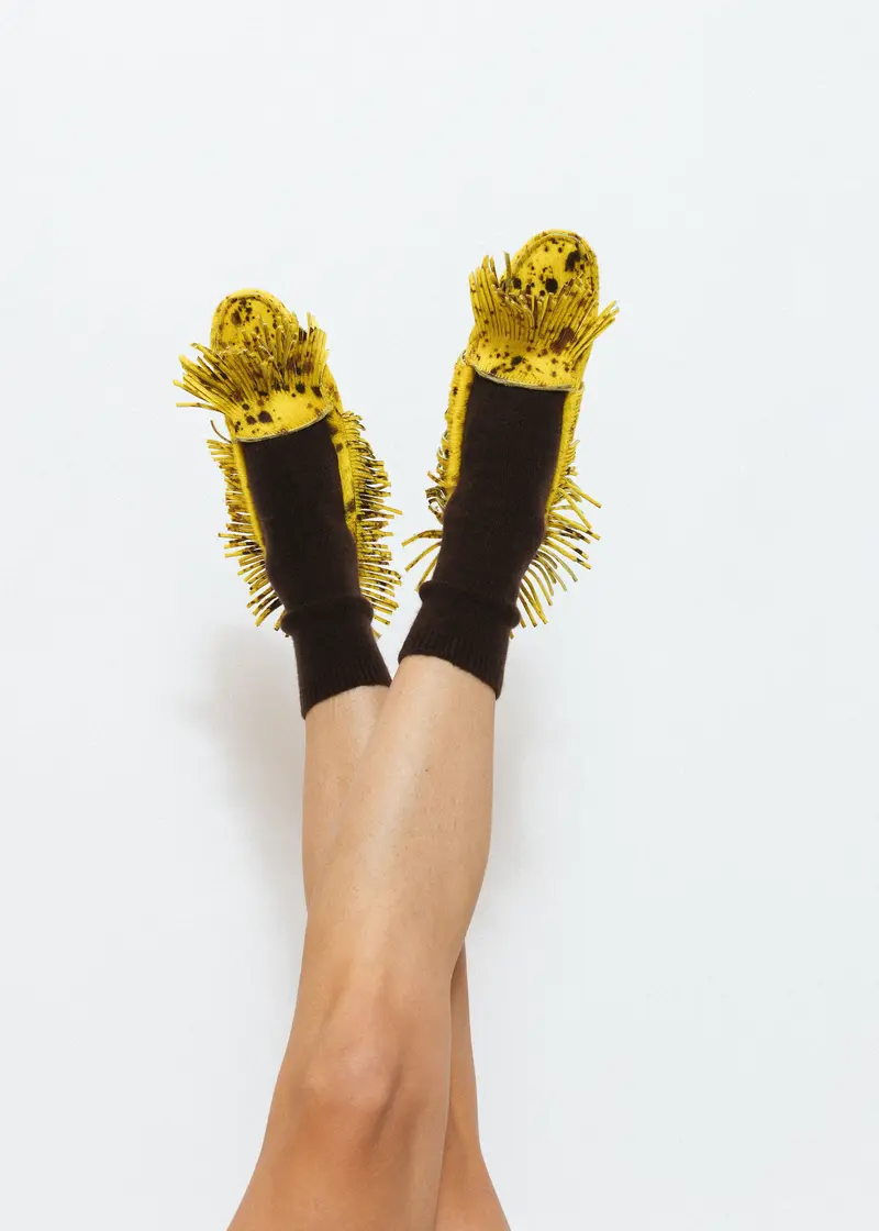 Yellow Cow-Print Loafers