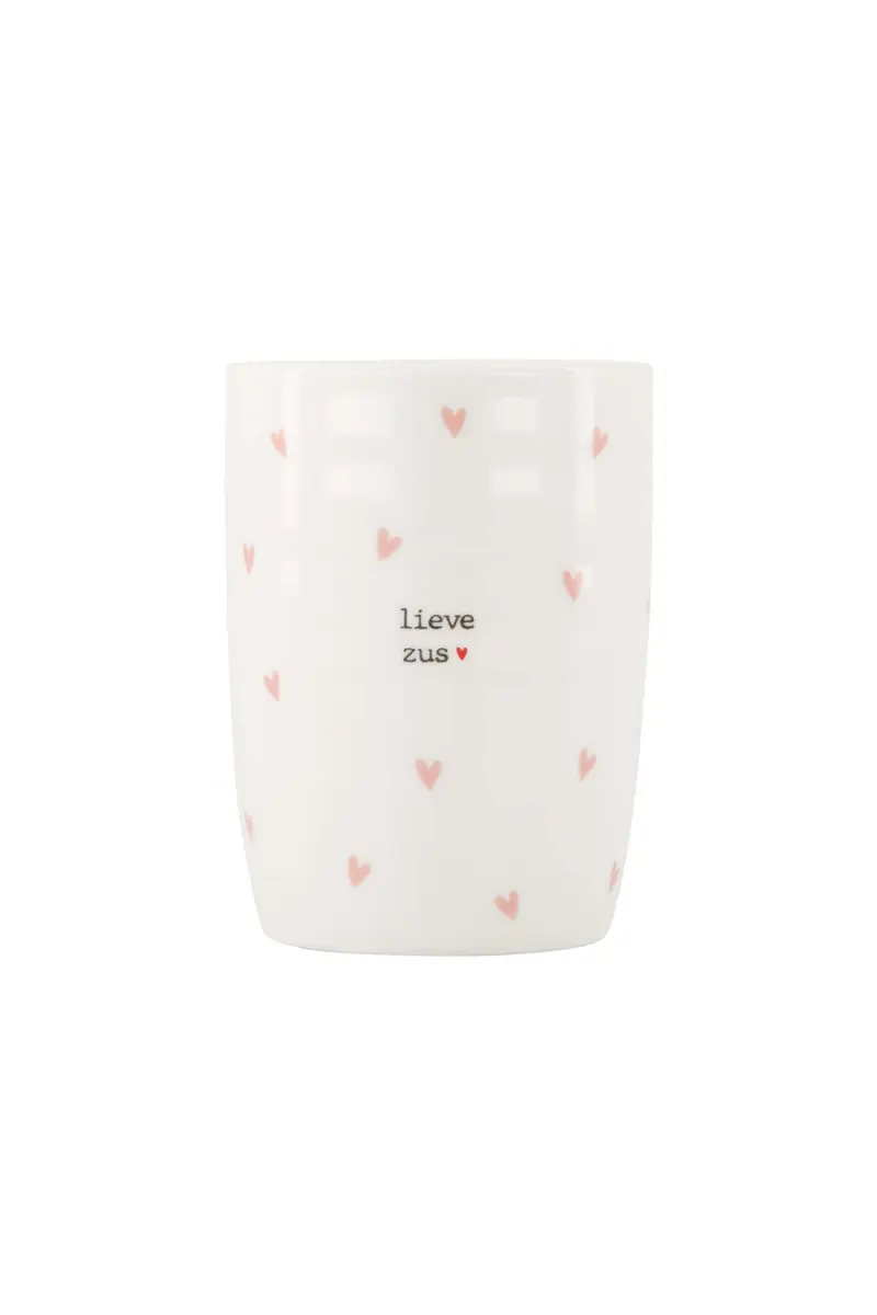 Zusss koffiemok hartjes lieve zus wit/roze