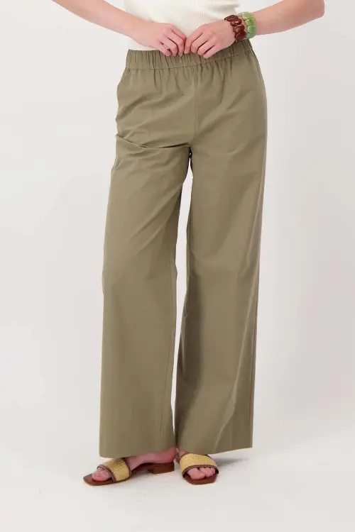 Zusss poplin broek wijd model groen