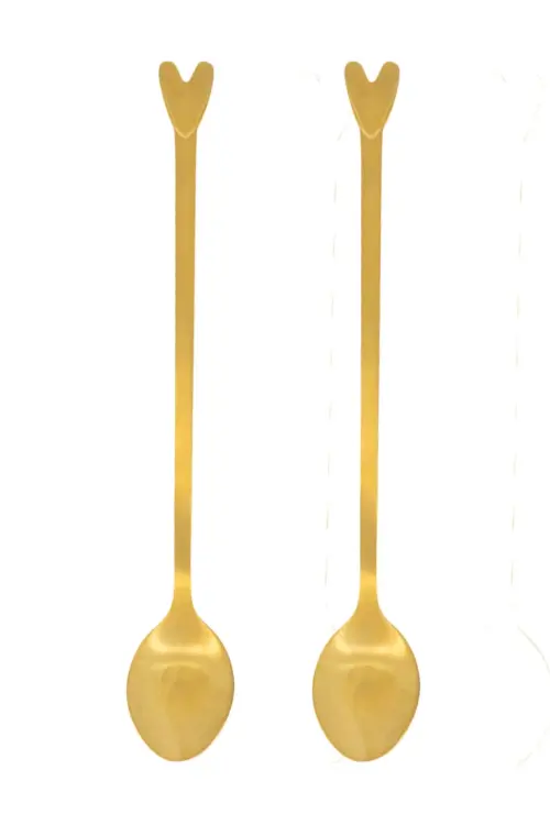 Zusss set van 2 lange lepels hartje goud