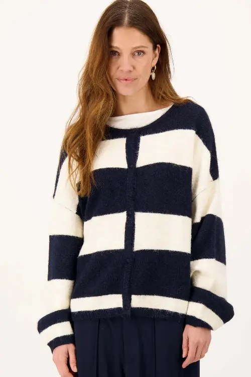 Zusss vest met broche en strepen blauw